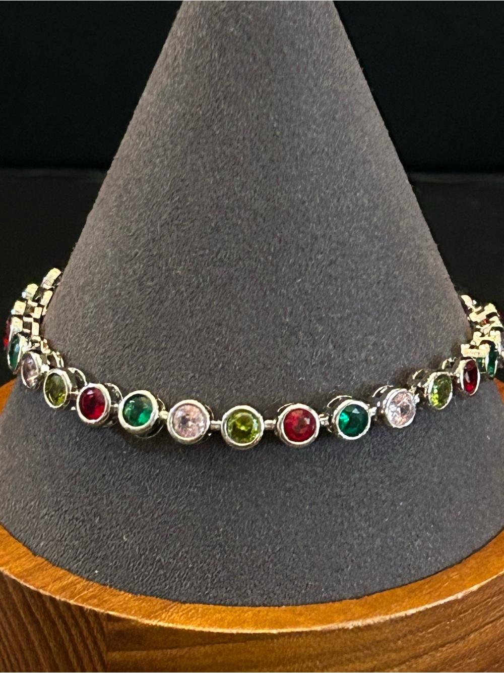 BAD Multicolor Round Crystal Tennis Line Bracelet 8 Inch with Bezel Setting